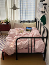 Mixed Gingham Striped Bedding Set - Pink